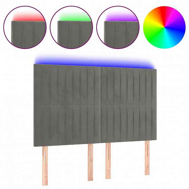 vidaXL Čelo postele s LED světle šedé 144x5x118/128 cm samet