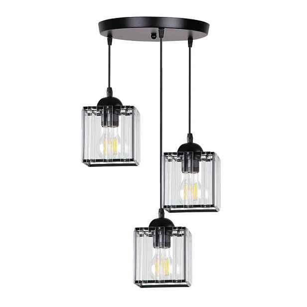 Závěsná lampa Glassia, černá, 3x40, E27, černé stínidlo + čiré krystaly
