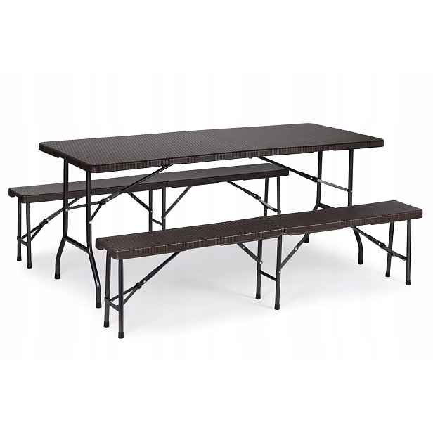Cateringový set banketový stůl 180 cm 2 lavice ratan hnědý MultiGarden Mu