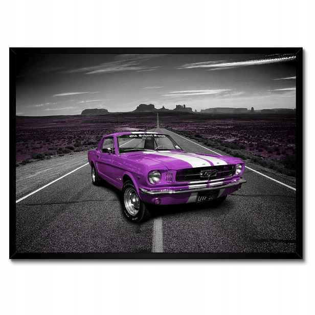 Plakáty v rámu 70x50 Fialový Ford Mustang na silnici