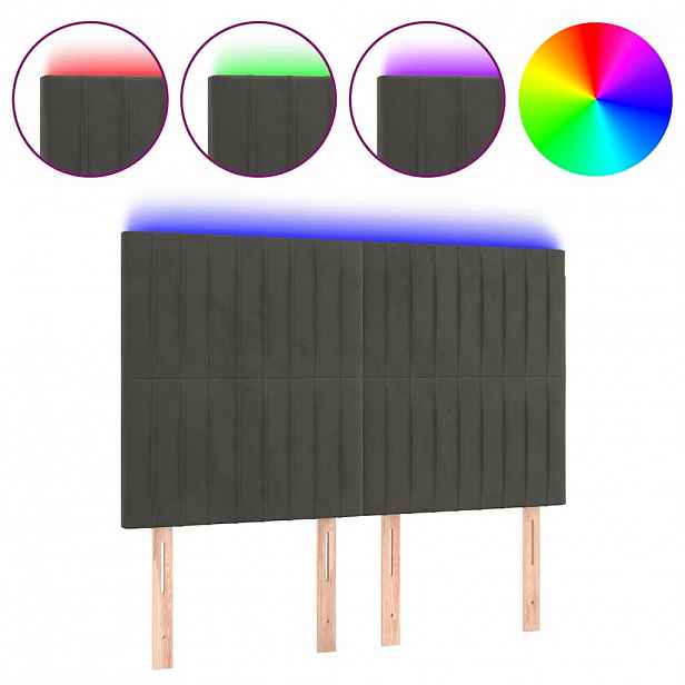 vidaXL Čelo postele s LED tmavě šedé 144x5x118/128 cm samet
