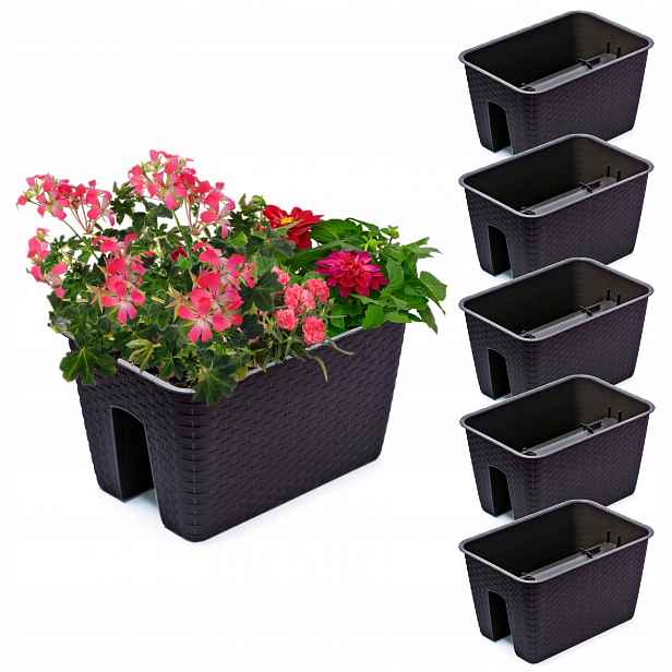 5 x Krabička Květináč 27,2 x 39,6 cm Ratan Umbra Bronz 13L zábradlí
