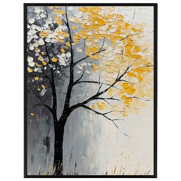 Plakát Rámeček Hliníkový Olej Impasto Krajina Podzim Strom Mlha 60x80