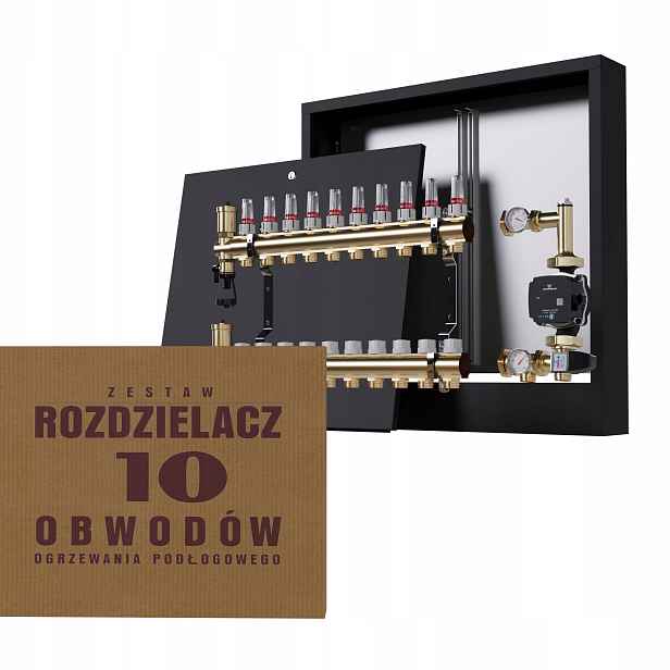 Rozdělovač pro podlahu 10 s spojkami, čerpadlo Grundfos nástěnná černá