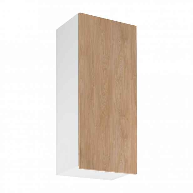 Vysoká horní kuchyňská skříňka SALERNO - šířka 45 cm, bílá / dub, pravé provedení