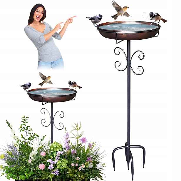 Zahradní napáječka s ptáčkem Miska na vodní zrno Vana pro ptáky 92 cm
