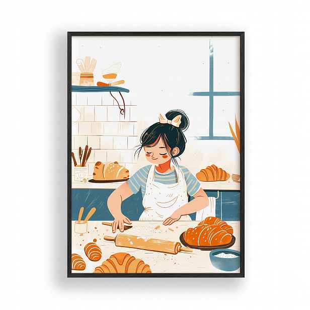 Obraz Pečení v kuchyni Retro Plakát Rámeček Dřevěný Černý 30x42 cm