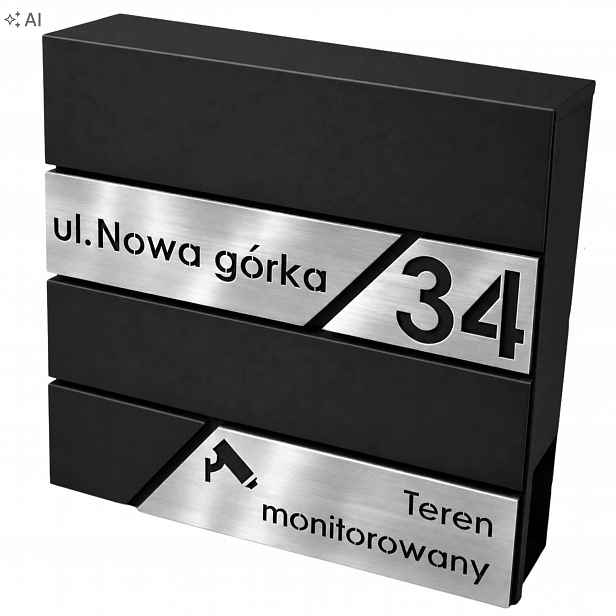 Velká Poštovní Schránka S Adresou, Číslo Domu (tabl nerezová ocel), Černá