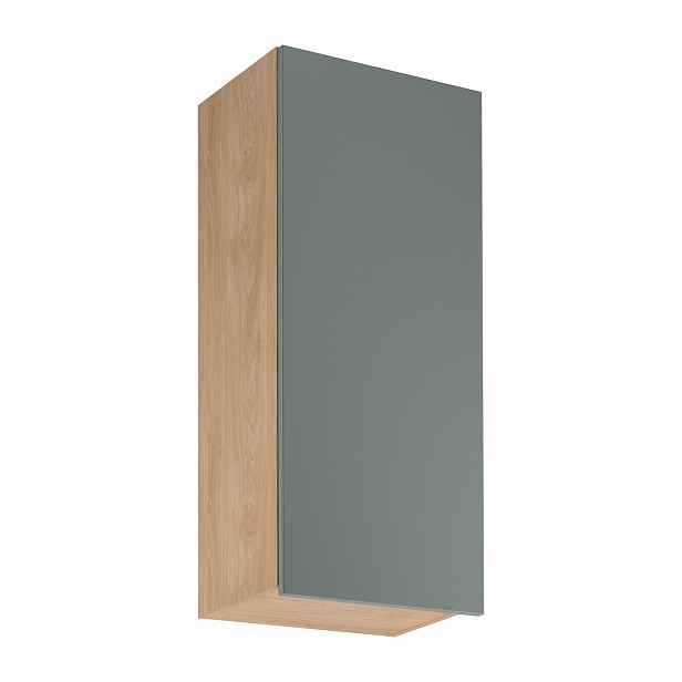 Vysoká horní kuchyňská skříňka SALERNO - šířka 45 cm, dub / zelená, pravé provedení