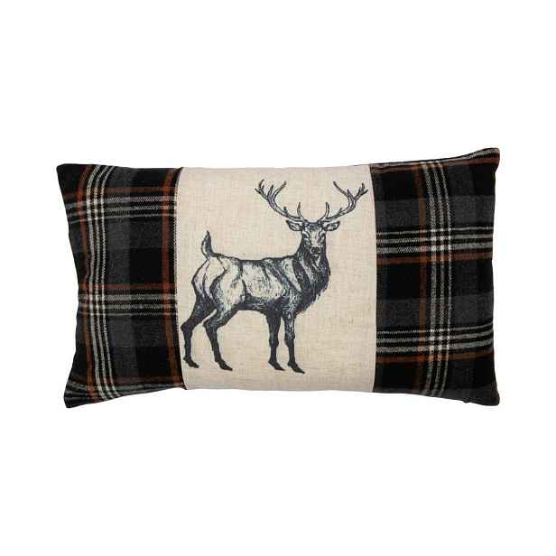 Béžovo-hnědý polštář s motivem jelena a kostkovaným vzorem Check Deer – 30*50*6 cm Mars & More
