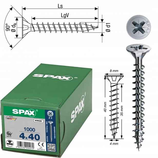 Univerzální šroub Wirox Spax 4 x 40 mm 1000 ks