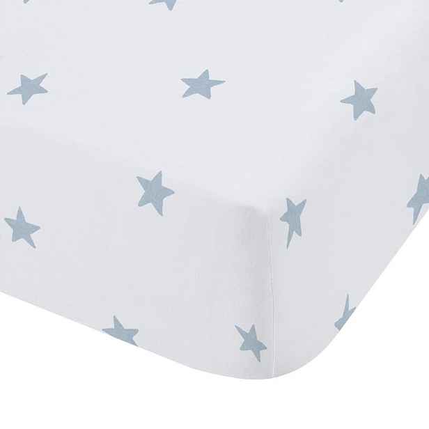 Bílé/modré napínací bavlněné dětské prostěradlo do postýlky 70x140 cm Mini Star & Stripes – Bianca