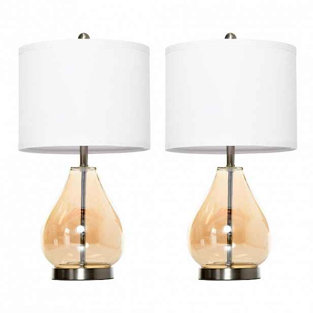 HOMCOM 2-SET stolních lamp E27 noční lampička z lnu a skla v barvě jantaru