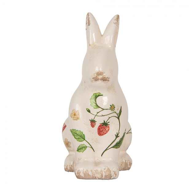 Keramická dekorace králík s jahůdkami Wild Strawberries M - 13*10*21 cm Clayre & Eef