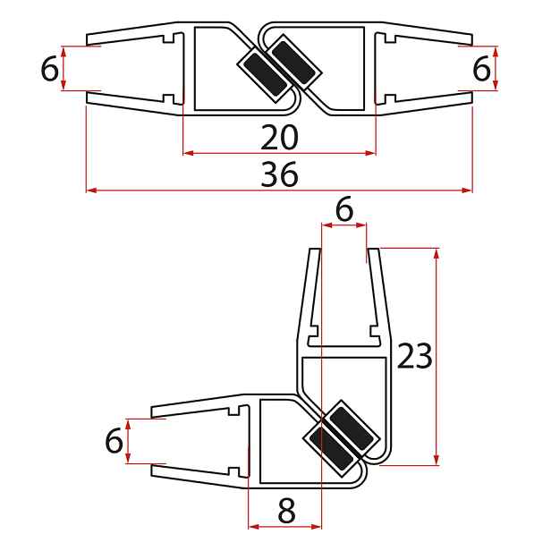 Polysan Set magnetických těsnění 45°pro sklo 6/6mm, 1900mm (2ks)