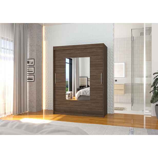 Šatní skříň se zrcadlem 150 cm GAKRIS - tmavě hnědá