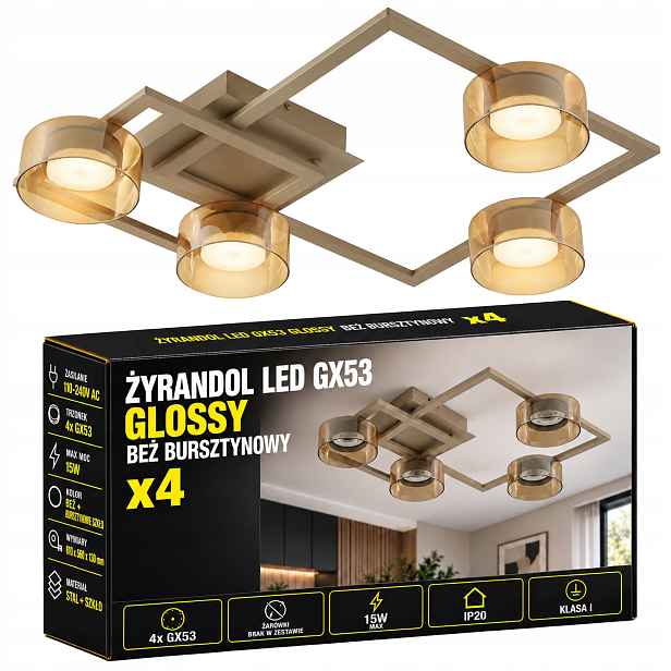 stropní svítidlo Led Svítidlo Skleněný lustr 61 cm GX53 Kašmír Jantarová