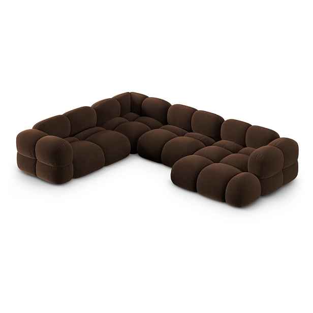 Tmavě hnědá sametová rohová pohovka (levý roh/do "U") Loretto – Cosmopolitan Design