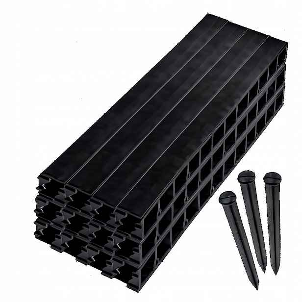 Zahradní lem trávníku z plast 20 m x 4,5 cm černý +60 Kotvících Kolíků