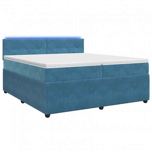 vidaXL Postel boxspring s matrací s LED pásky Modrá 200 x 200 cm Samet