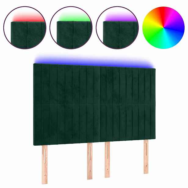vidaXL Čelo postele s LED tmavě zelená 144x5x118/128 cm samet