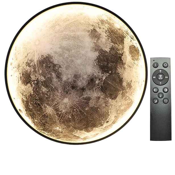 Stropní Svítidlo 60 cm 3D Dekorativní lampa Měsíc s dálkovým ovládáním, stmívání, 3 barvy