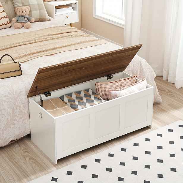 TEMU Úložný box, trezor s bezpečnostní schránkou, vstupní , ložnice, obývací pokoj, bílá a ořechová