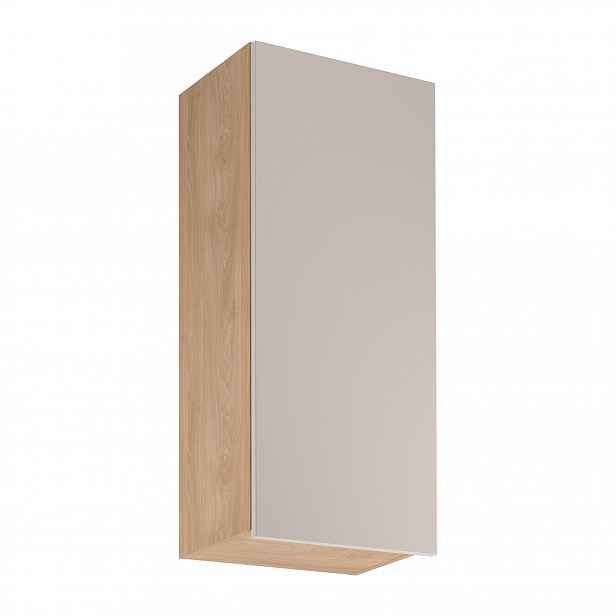 Vysoká horní kuchyňská skříňka SALERNO - šířka 45 cm, dub / béžová, pravé provedení