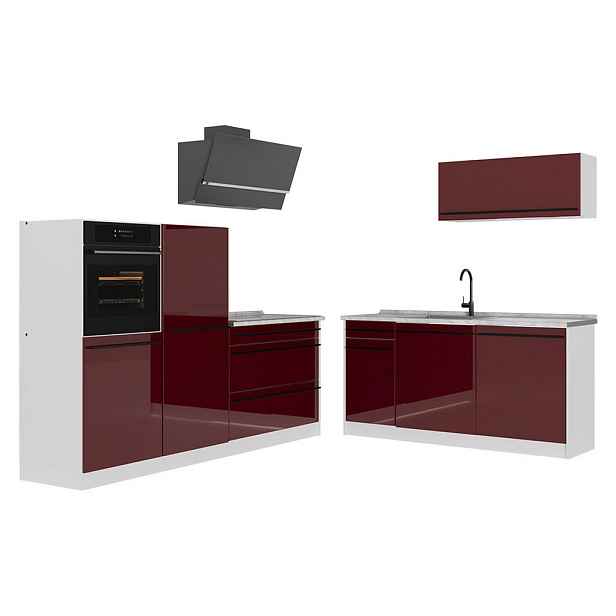 Vicco KUCHYŇSKÝ KOUT R-Line, Červená vysoký lesk/Bílá, 220 cm pracovná doska Mramor