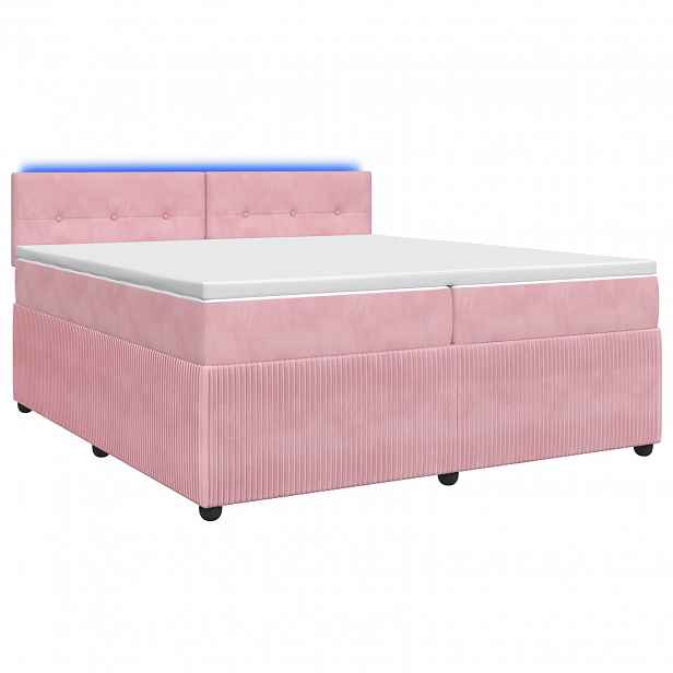 vidaXL Postel boxspring s matrací s čelo Růžová 200 x 200 cm Samet