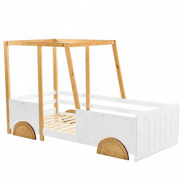 CHICFURN DĚTSKÁ POSTEL 90/200 cm v bílé a přírodní barvě ve tvaru auta