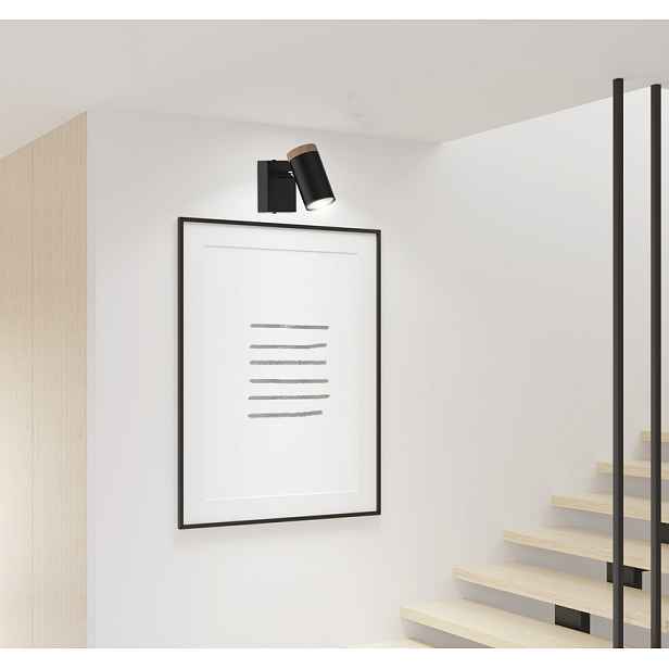 Nástěnná lampa Lagos, pohyblivá, černé dřevěné stínidlo, GU10