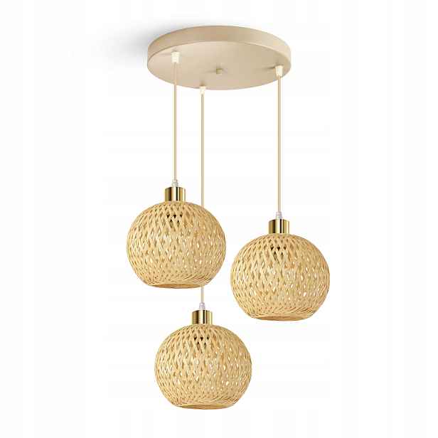 Závěsná lampa Rattan Béžová Boho 3xE27 Kaskáda Nastavitelná Obývací pokoj Ložnice