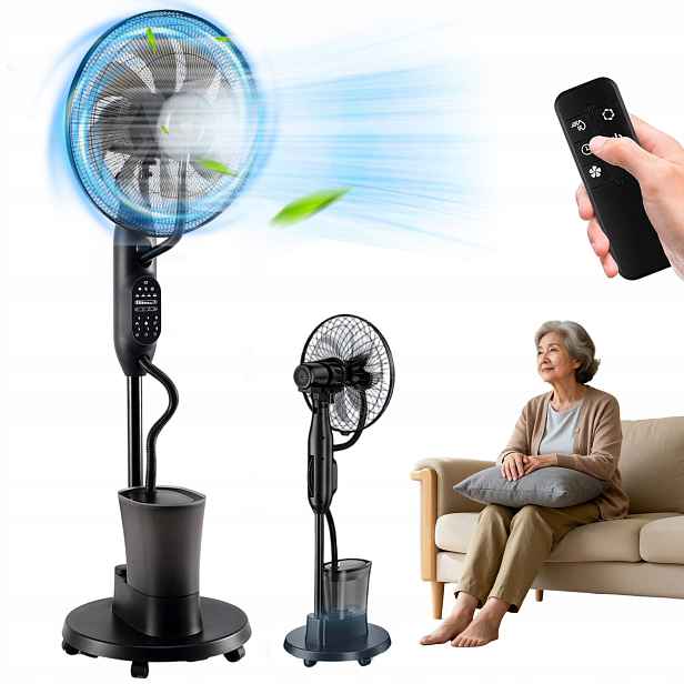 Stojanový Ventilátor S Mlhou 2,8 L 9 Rychlostních Stupňů 120° Chladicí Zvlhčovač S Kolečkem