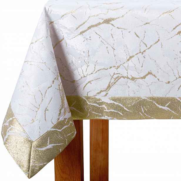 Elegantní ubrus odolný proti skvrnám, šitý obálkově, zlatá mramorová nit 130 x 220 cm