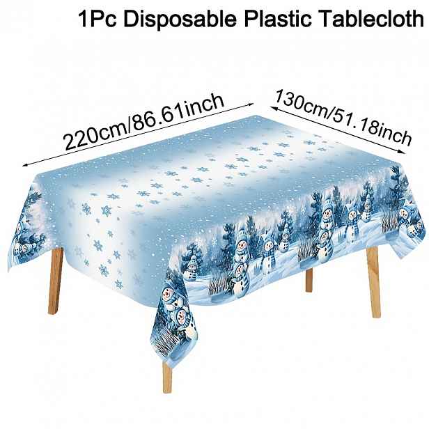 TEMU 1 ks, Modrý Sněhulák Vánoční Plastový Ubrus, 130 X 220 cm Jednorázový Sezónní Zimní Sváteční Dekorativní Ubrus, Vánoční Dekorace pro Domov 2026