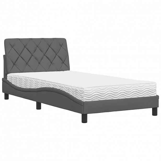 vidaXL Postel s matrací tmavě šedá 100 x 200 cm textil
