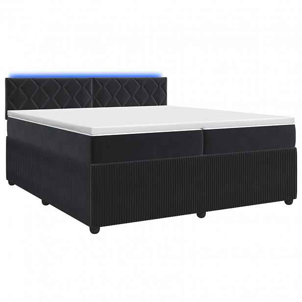 vidaXL Postel boxspring s matrací s LED pásky Černá 200 x 200 cm Samet
