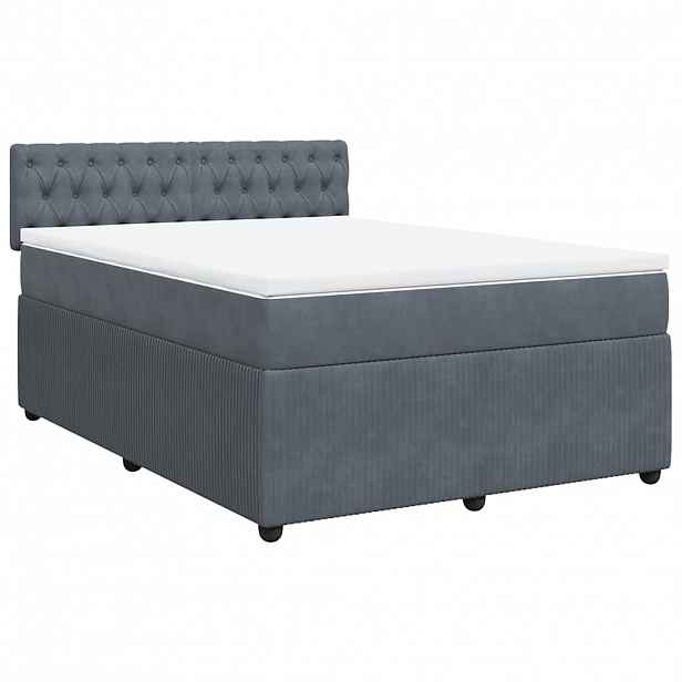 vidaXL Box spring postel s matrací tmavě šedý 140 x 190 cm samet