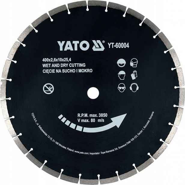 Diamantový kotouč Yato 400 mm pro betonu 25,4 mm, řezací kotouč YT-60004