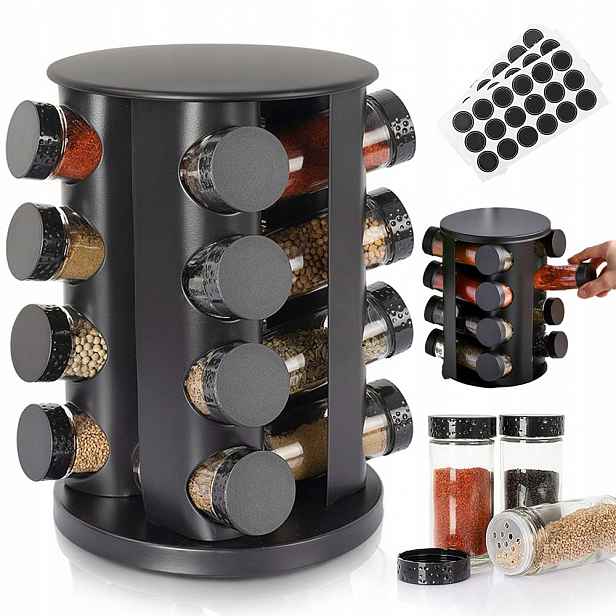 Sada Skleněné Nádoby Na Koření Sypké produkty Stojan +štítky 18ks