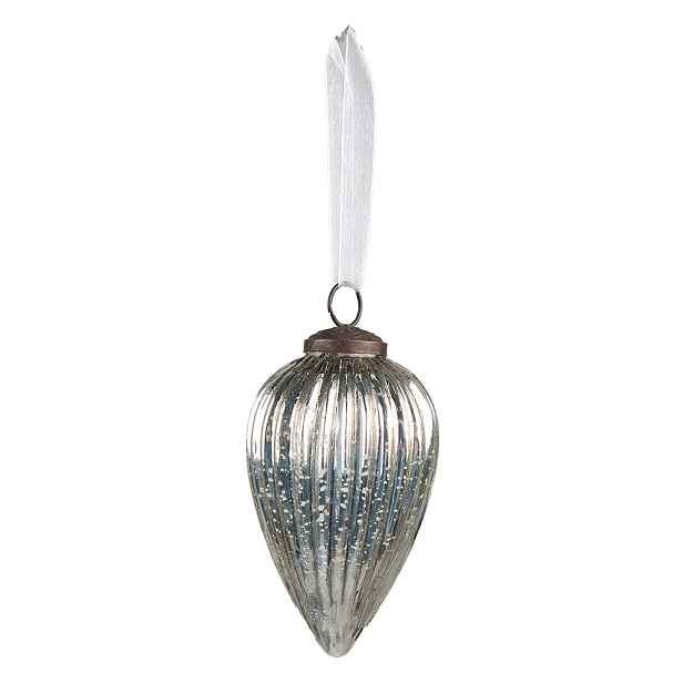 Stříbrná vánoční ozdoba baňka - Ø 6*12 cm Clayre & Eef