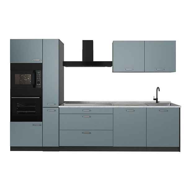 Vicco KUCHYŇSKÝ KOUT R-Line, Modrošedá/Antracit, 310 cm pracovná doska Mramor
