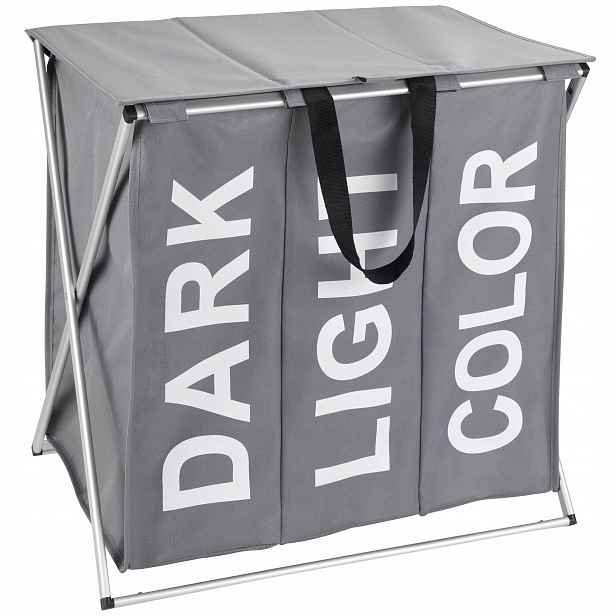 Tříkomorový Skládací Koš Na Prádlo Polyester 57X57X38 CM Šedý