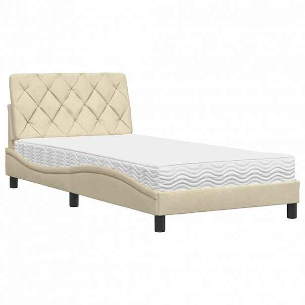 vidaXL Postel s matrací krémová 100 x 200 cm textil