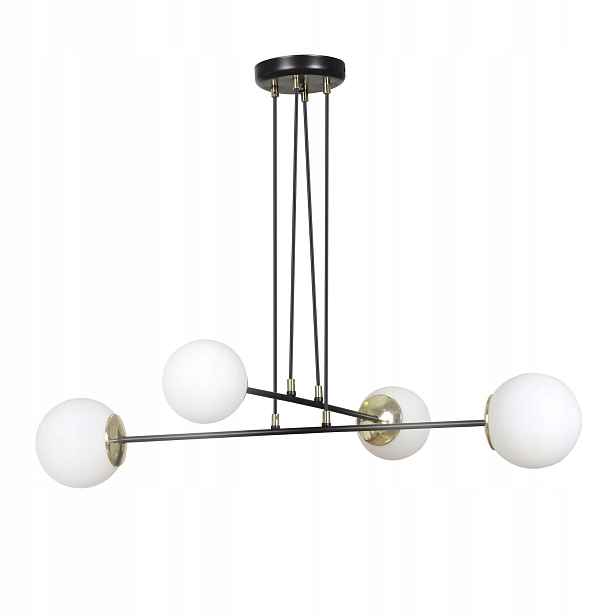 Závěsná lampa černá zlatá skleněné bílé koule 4 body do obývacího pokoje 75 cm Emibig