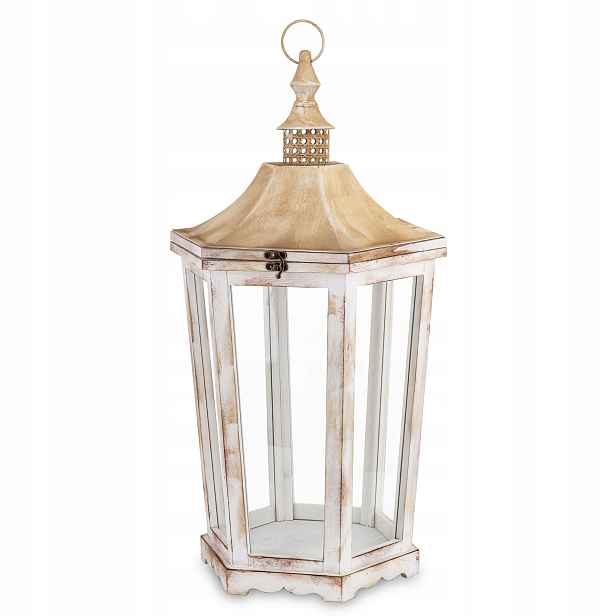 Lampion Dřevěná lucerna Bílá Hnědá Retro Stará Dekorace