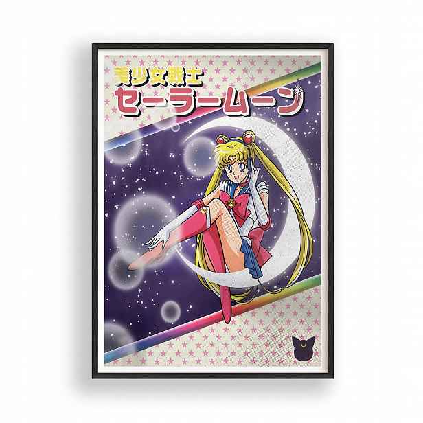 Obraz Sailor Moon Retro Anime Plakát Rámeček Dřevěný Černý 30x42 cm