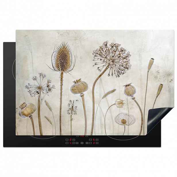MuchoWow KRYT NA INDUKČNÍ DESKU Květiny - Akvarel - Zátiší - Hnědá - Vintage 78x52 cm