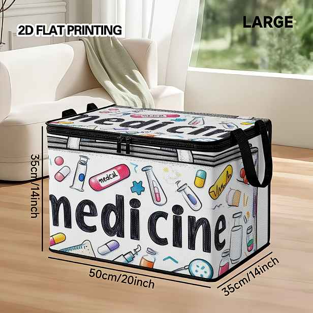 TEMU 1 ks 2D PLOCHÝ Velkokapacitní Úložný Koš s Víkem na Medicínské Ikony a Nástroje - Měkká PET Tkanina Obdélníkový Vhodný pro Domácnost, Kancelář,